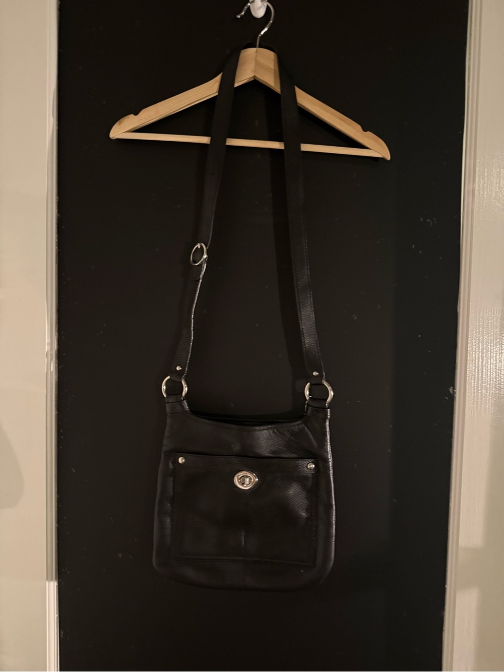 Coach Black Leather Crossbody with Turn-Lock Front Pocket